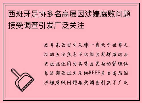西班牙足协多名高层因涉嫌腐败问题接受调查引发广泛关注